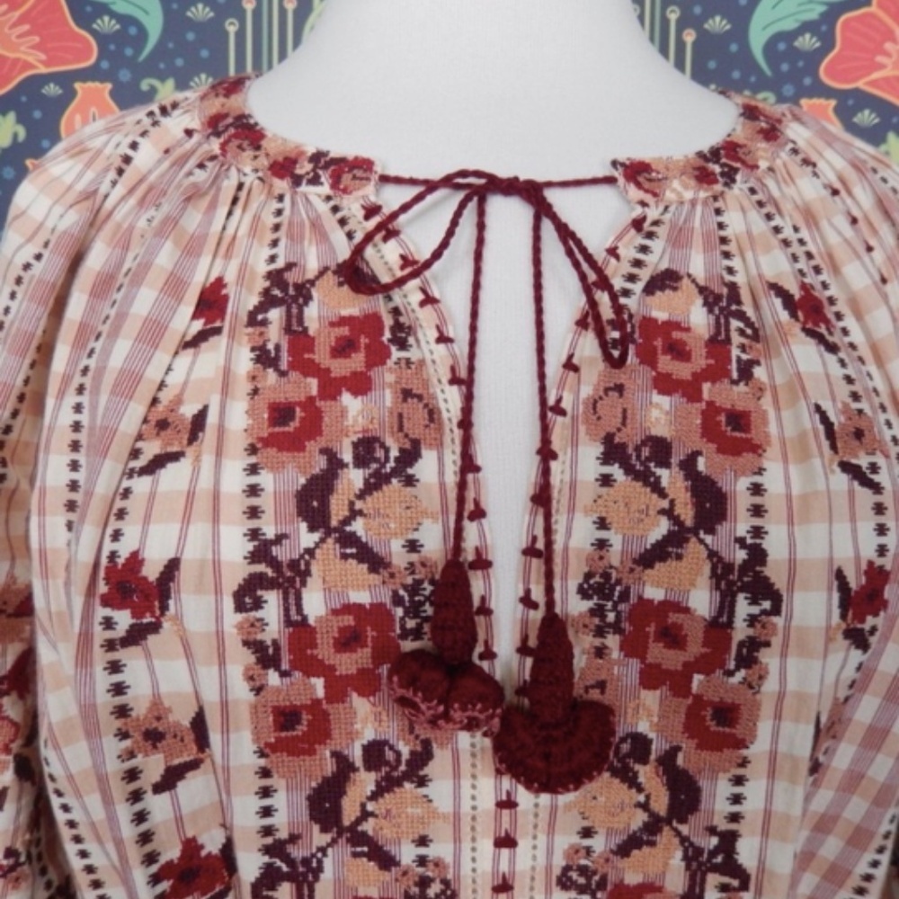 Ulla Johnson Filia Midi Embroidered Check Dress Boho Peasant - Picture 6 of 10